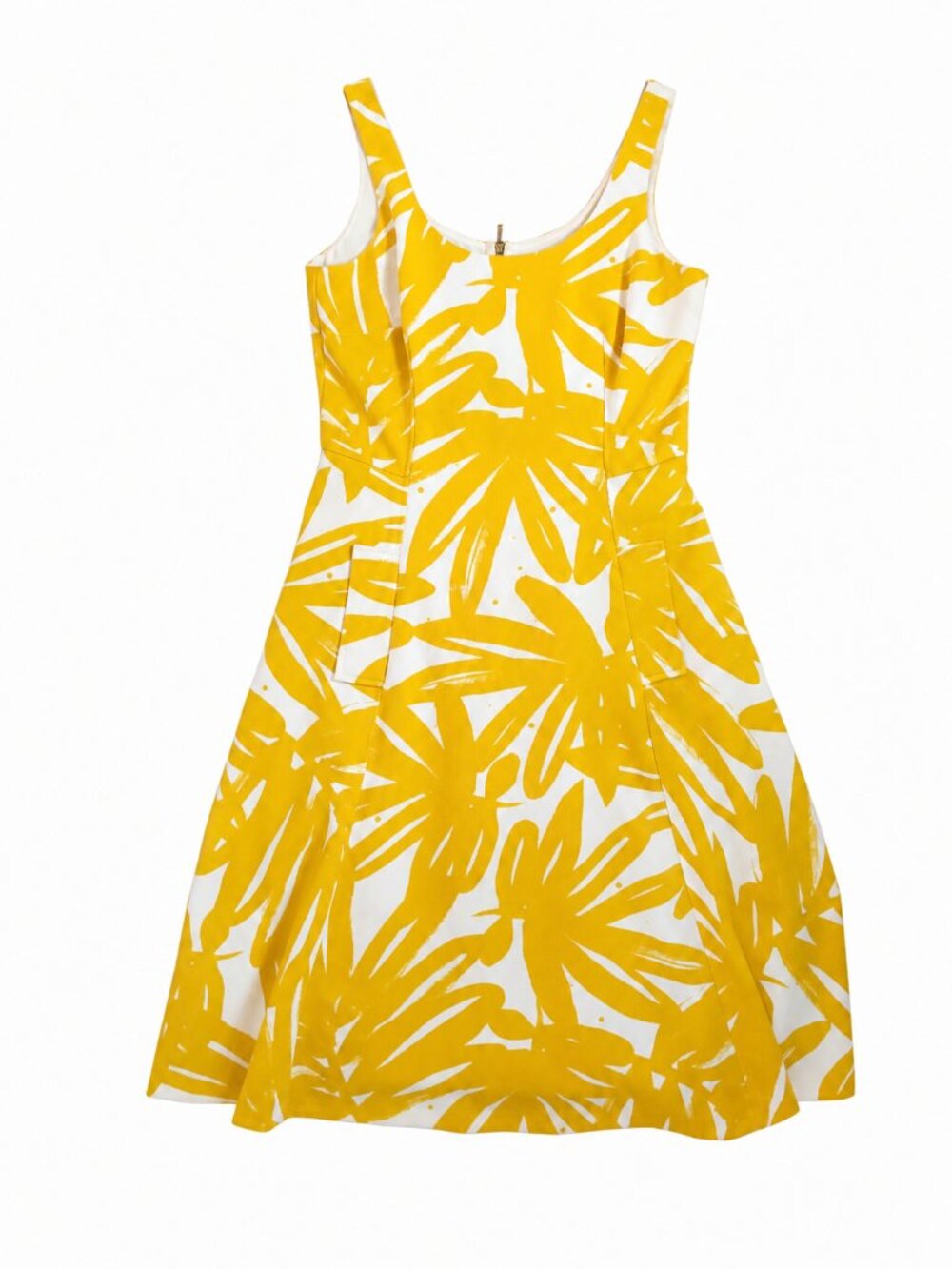 Donna Morgan Yellow Palm Print Midi Dress Size 12 Pockets summer/spring